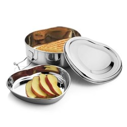 JVL Stainless Steel Lunch Box for Kids, Single Tier Tiffin Box with Inner Plate, Food Grade Steel, Leak Proof & Durable, Ideal for School, Office & Travel (Heart Shape, Small)