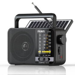 PRUNUS J-25S Portable MW AM SW Radio FM for Home Retro Nostalgic 1800mah Rechargeable Battery Solar Panel Charging New Model Long Antenna DSP Chip Good Reception Tuning Knob USB-C Charge with Handle