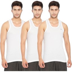 Lux Cozi 100% Cotton Men Sleeveless Round Neck Vest - Modern White Baniyan for Men, Pack of 3