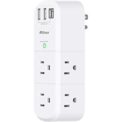 Outlet Extender with Rotating Plug, Mifaso Surge Protector 6 AC Multi Plug Wall Outlets and 3 USB Ports, 1800 Joules, 3-Sided Swivel Power Strip Spaced Splitter for Home, Travel, Dorm Room Essentials