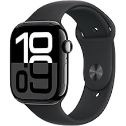 Apple Watch Series 10 [GPS 46mm case] Smartwatch with Jet Black Aluminum Case with Black Sport Band - M/L. Fitness Tracker, ECG App, Always-On Retina Display, Water Resistant