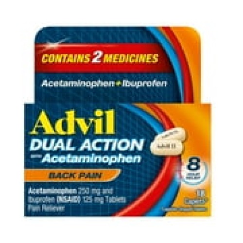 Advil Dual Action Pain Relievers for Back Pain Relief Tablet, 250Mg Ibuprofen and 500Mg Acetaminophen, 18 Count
