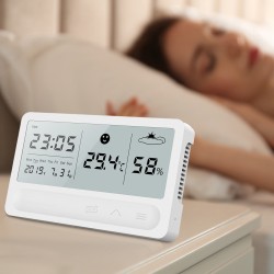 Clearance Today Sales!Multifunctional Electronic Clock With LCD Large Screen Weather Pattern Temperature And Humidity Meter Overstock Items
