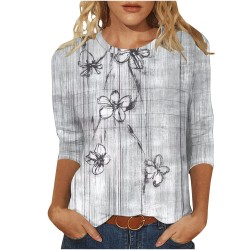 MaFYtyTPR Women's Fashion Printed T-shirt 3/4 Sleeves Blouse Round Neck Casual Tops 2025