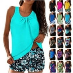 JURANMO Women 2 Piece Flowy Tankini Swimsuits Two Piece Swimsuit High Waisted V Neck Summer Holiday for Holiday