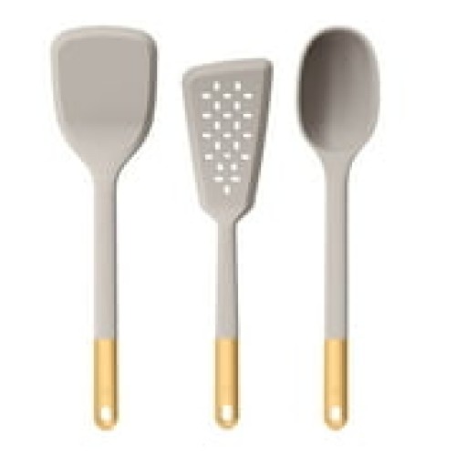 Beautiful 3-Piece Silicone Kitchen Utensil Tool Set, Porcini Taupe by Drew Barrymore