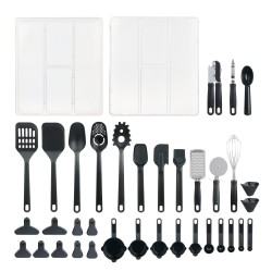 Mainstays 36 Piece Kitchen Gadget Set with Kitchen Cooking Utensils, and Drawer Organizer, Black