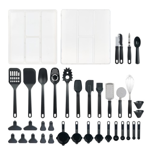 Mainstays 36 Piece Kitchen Gadget Set with Kitchen Cooking Utensils, and Drawer Organizer, Black