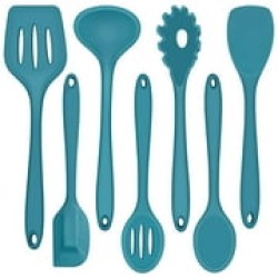 Walchoice 7-Piece Silicone Cooking Utensils Set, Blue Kitchen Utensils, Non-stick Gadgets Tools Include Slotted Turner, Soup Ladle, Pasta Server