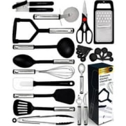 Home Hero 25 Pcs Silicone Spatula Kitchen Utensils Set - Stainless Steel and Nylon, Black