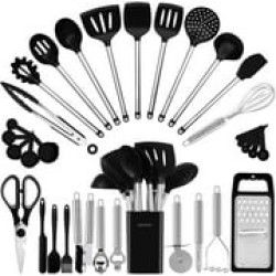 Kitchen Utensil Set-Silicone Cooking Utensils-33 Kitchen Gadgets & Spoons for Nonstick Cookware-Silicone and Stainless Steel Spatula Set-Best Kitchen Tools, Useful Pots and Pans Accessories
