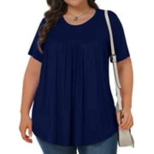 KOITHOT Womens Plus Size Tops Tunic Short Sleeve Crew Neck Shirts Casual Soft Blouse 1X-5X