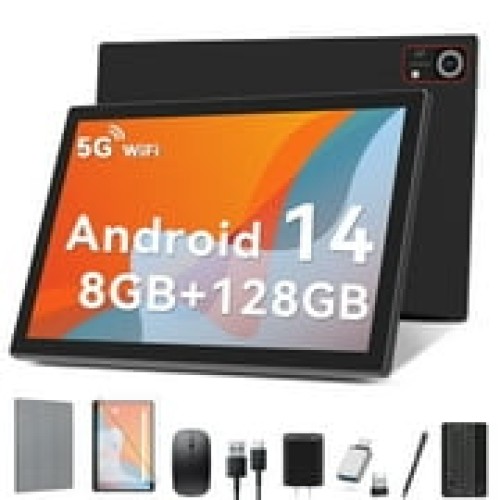 Android 14 Tablet 8GB RAM 128GB ROM, 10.1in 5G Wifi Tablet with Keyboard Case, 8 Core, 1TB Expand, 13MP+5MP, GPS