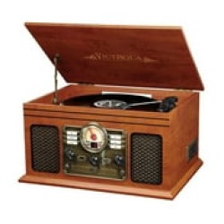Victrola 6-in-1 Nostalgic Bluetooth Record Player with 3-Speed Turntable with CD and Cassette, Maghony