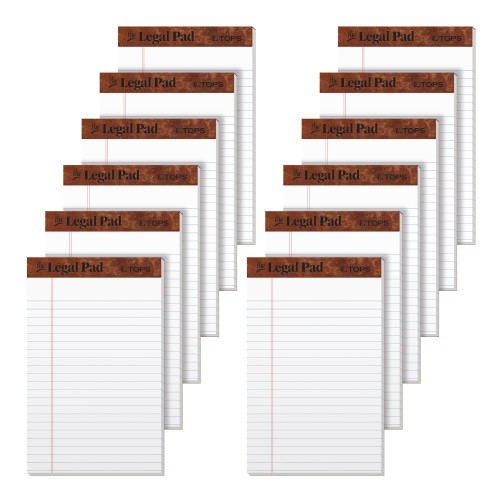 TOPS The Legal Pad Writing Pads 12 Pack , Jr. Legal Rule, 50 Sheets, 5 x 8 in., White (7500)
