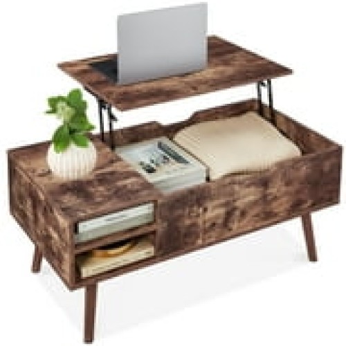 Best Choice Products Wooden Mid-Century Modern Lift Top Coffee Table w/ Hidden Storage, Removable Shelf - Brown