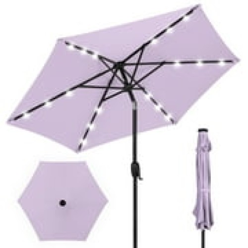 Best Choice Products 7.5ft Outdoor Solar Patio Umbrella for Deck, Pool w/ Tilt, Crank, LED Lights - Lavender